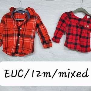 Plaid Kids Shirt Set - Red and Orange